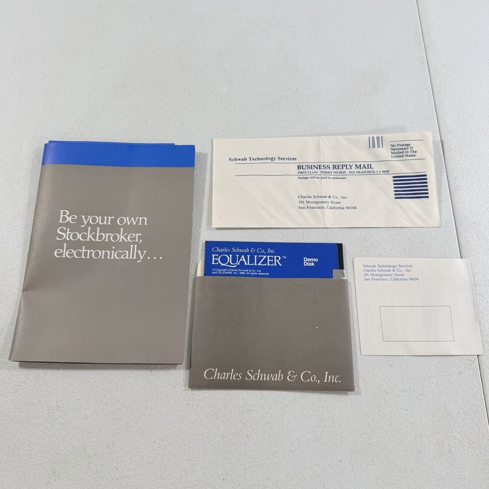 Charles Schwab The Equalizer Demo Disk Electronic Broker 5.25" Floppy 1985